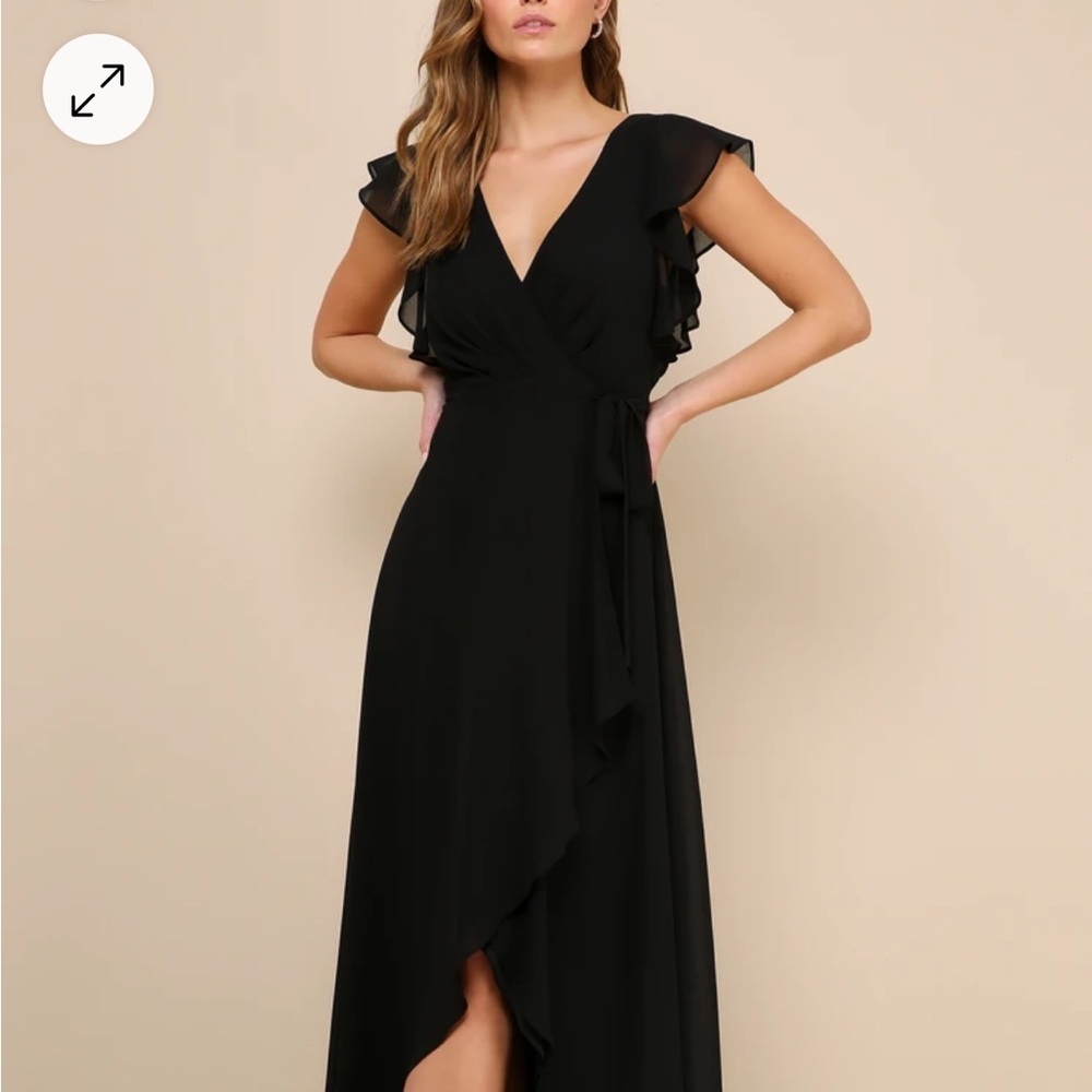 Lulus Ravishing Charm Black Ruffled Wrap High-Low Maxi Dress